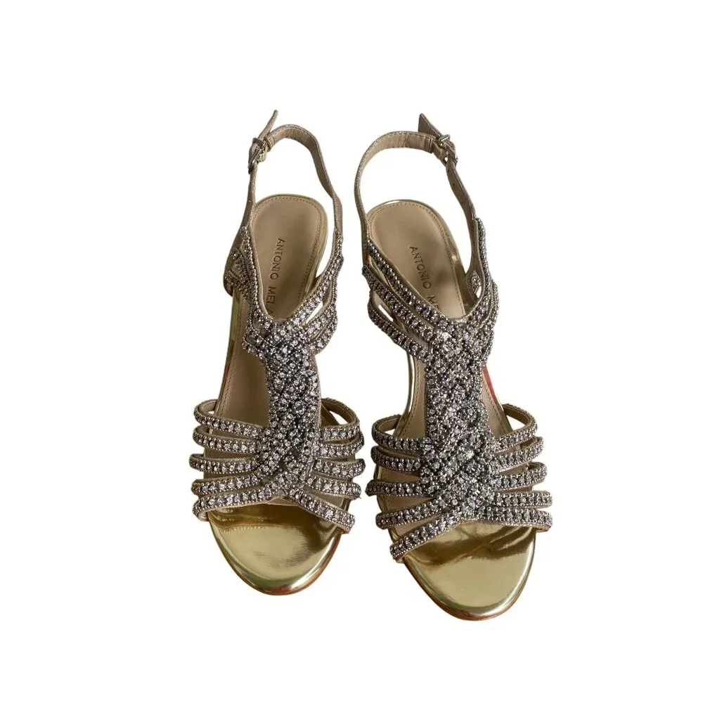 Antonio Melani Marnee Sandals‎ 9M Strappy Rhinestone Slingback Leather Upper NEW